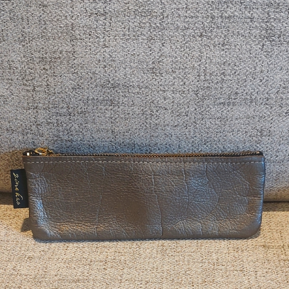Zina Kao Small Zip Pouch-Silver-7.25"X2.75"-Used
